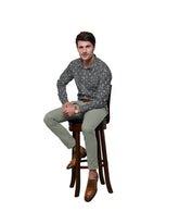 BROWN WITH GREEN MINI TRINGLE PRINT COTTON SHIRT